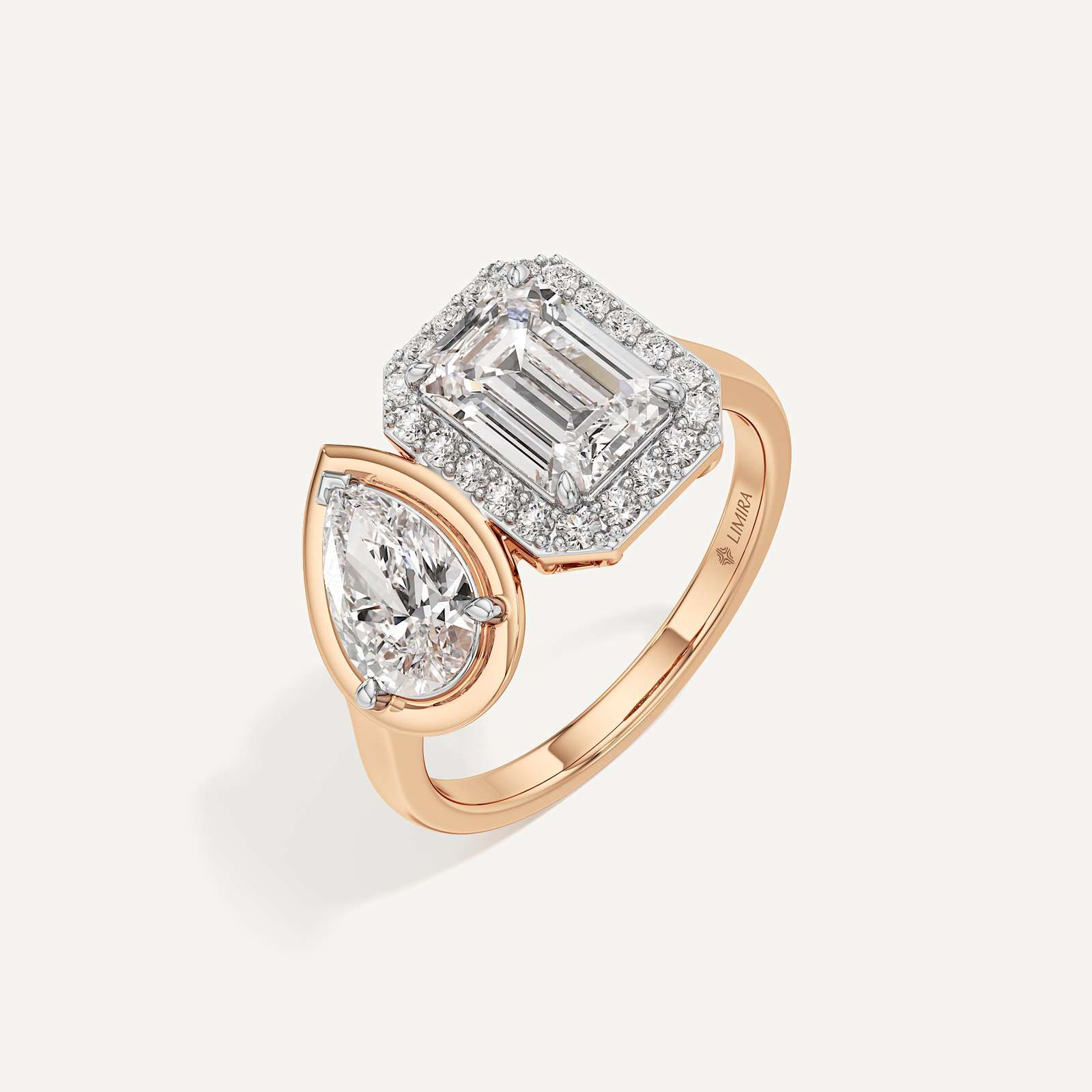Emerald & Pear Three Prong Toi et Moi Diamond