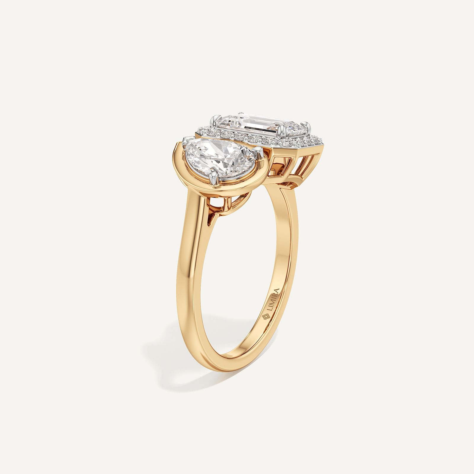 Emerald & Pear Three Prong Toi et Moi Diamond